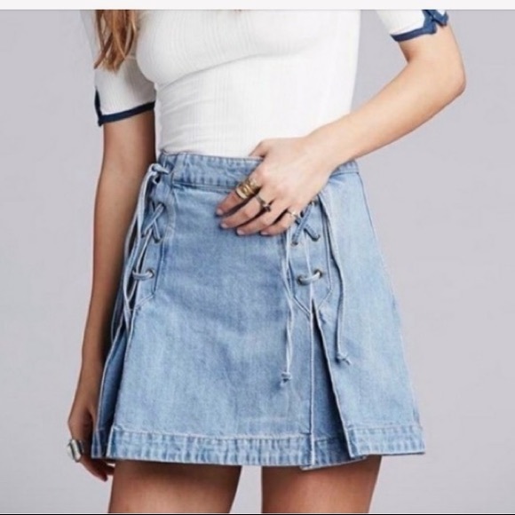 Free People Dresses & Skirts - Free People Lace Up Pleated Denim Mini Skirt